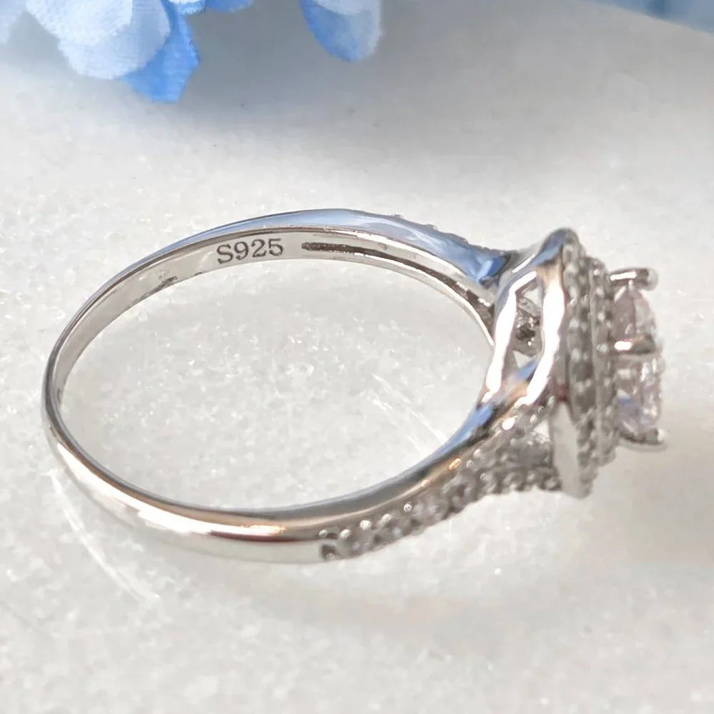 Round Halo Ring - 925 Sterling Silver Charmed Aroma Halo Promise Ring - Picture 2 of 6